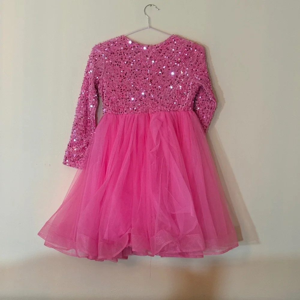 Alisa & Leo Sequin Tulle Party Dress Girls 11Y Pink Long Sleeve Special Occasion